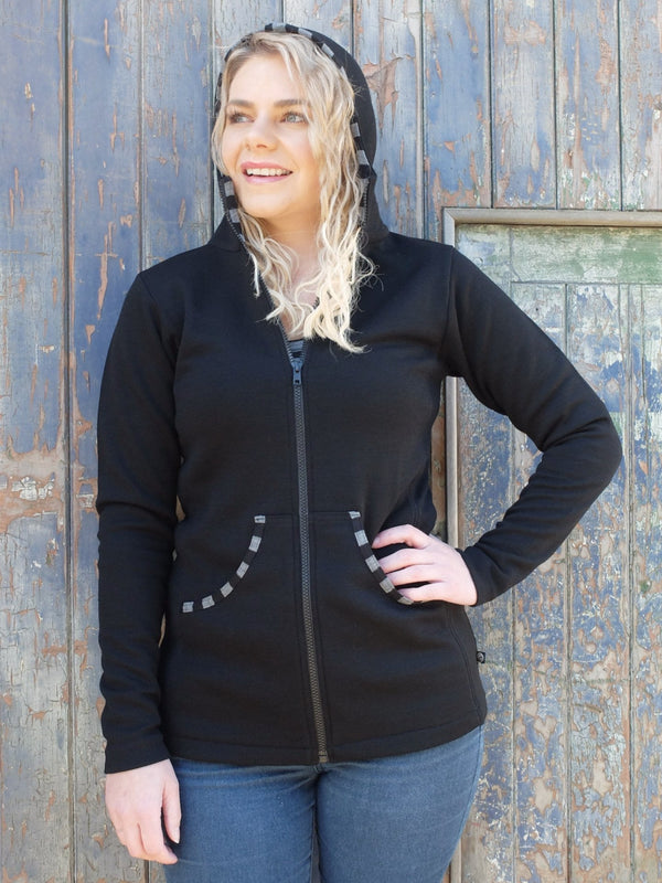 Merino Zip Contrast Lined Hooded Jacket