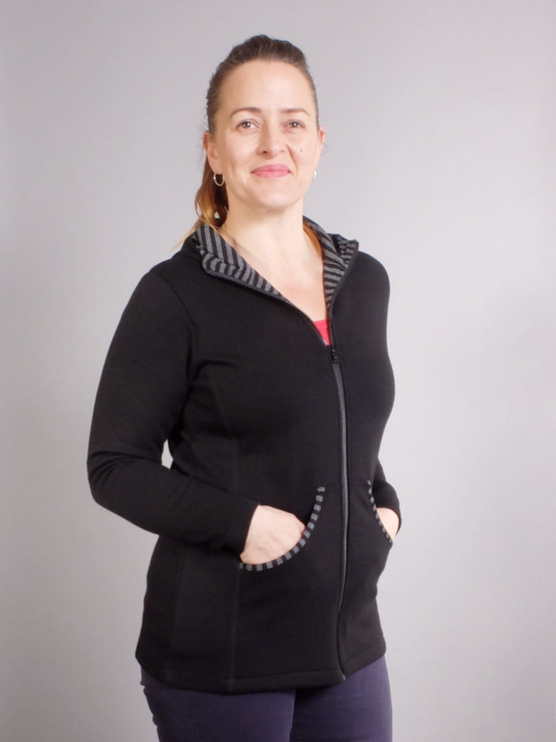 Merino Zip Contrast Lined Hooded Jacket